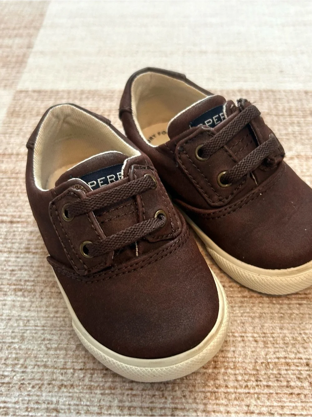Sperry Striper II Crib Jr. Baby Kids Memory Foam Brown Shoes Sneakers